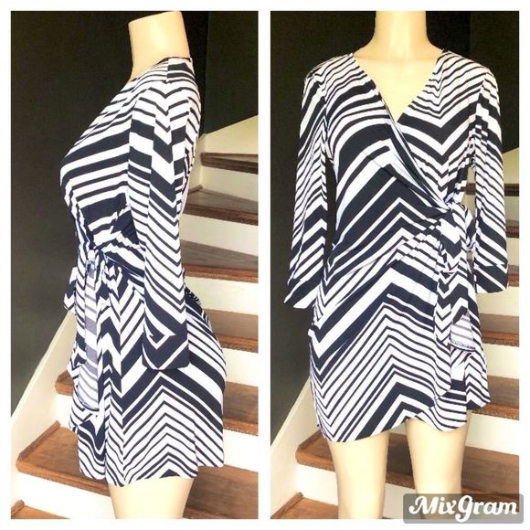 Halo Black & White Wrap Dress, Size M - Picture 5 of 5